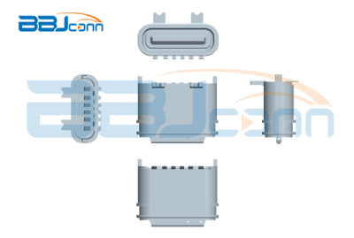 TYPE-C 6P 防水母座 直立式 H=6.40 舌片外漏0.75 兩腳插兩腳貼 端子SMT 防水IPX7 常規(guī)款